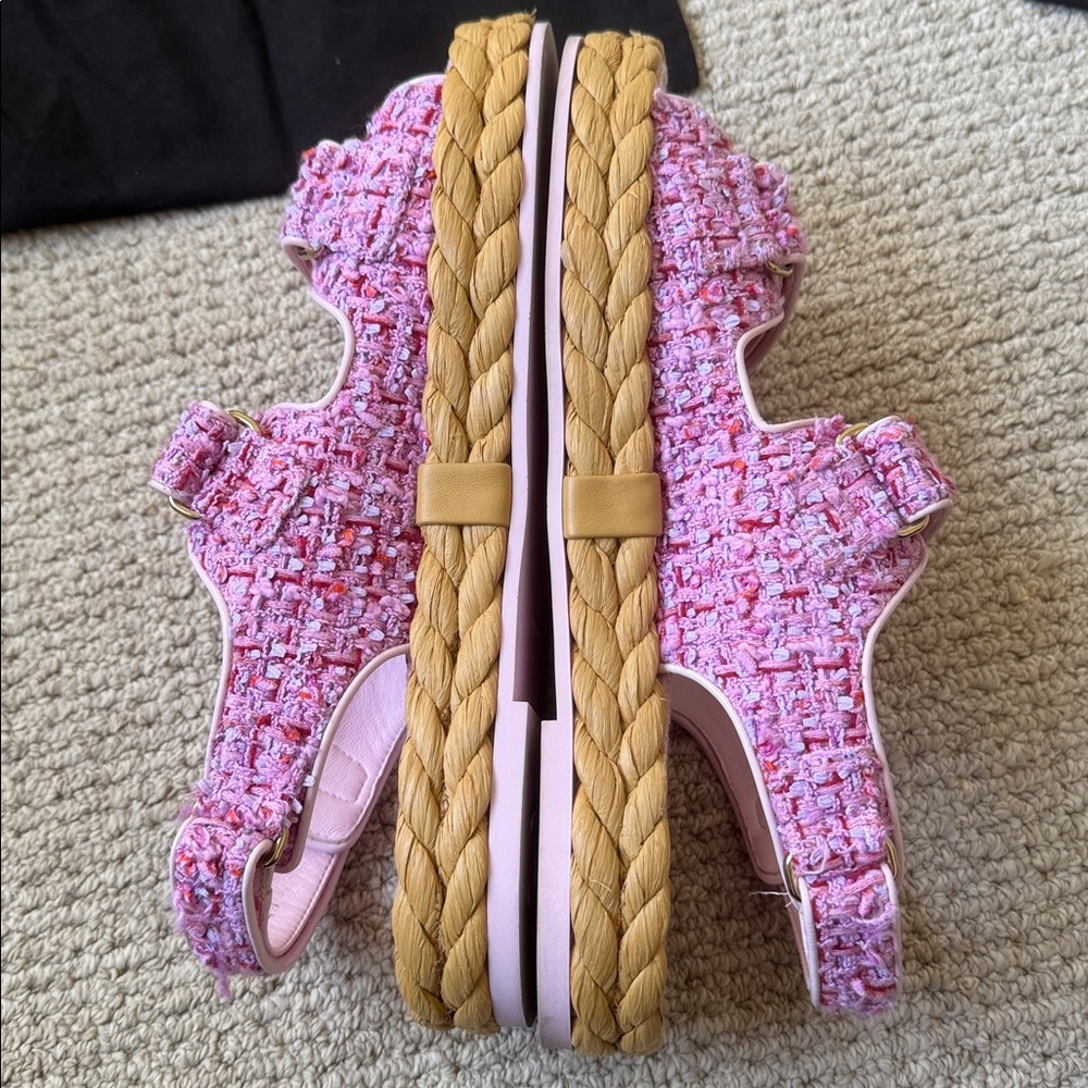 CHANEL Pink Tweed Interlocking CC Logo Espadrille Dad Sandals Size 41 - Picture 8 of 10